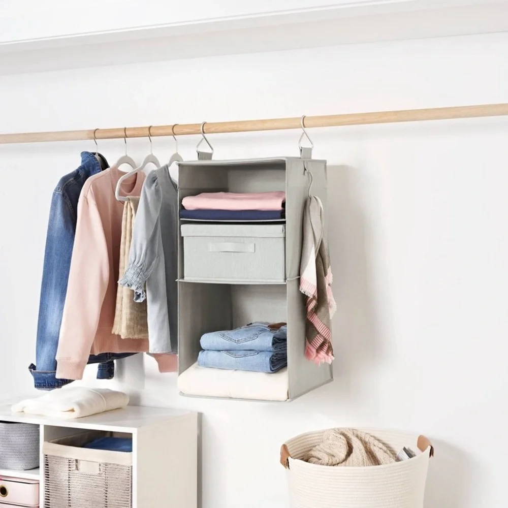 NWT Made By Design Gray Hanging Closet Organizer with Hooks